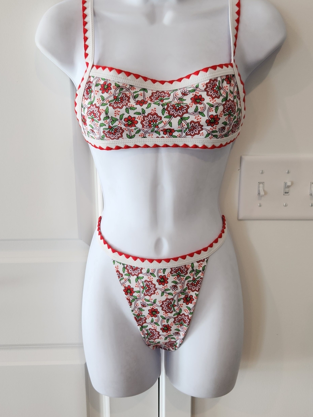 Floral Red Trim Two-Piece Bikini Set